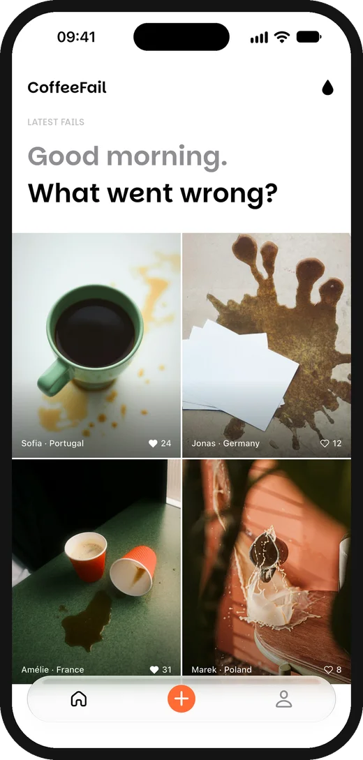 The feed: a grid of coffee fails from around the world